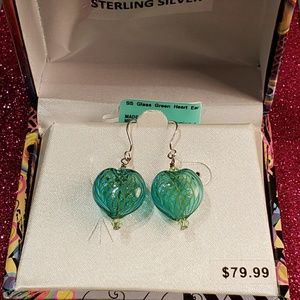 Sterling Silver Glass Heart Earrings